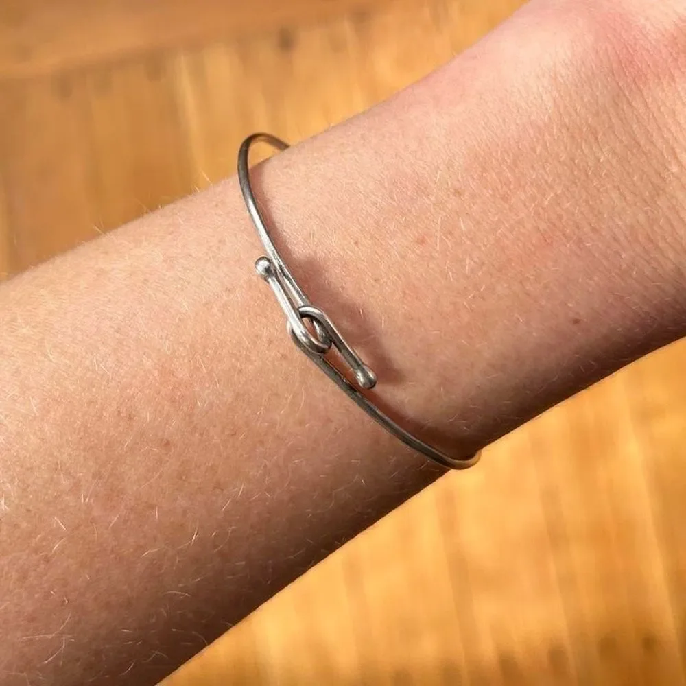 Cute Simple Vintage Sterling Silver Thin Minimal Cuff Bangle Bracelet